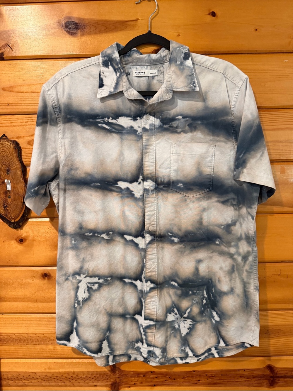 Sonoma Blue & Cream Short-Sleeve Tie-Dye Button-Down Shirt